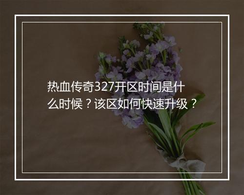 热血传奇327开区时间是什么时候？该区如何快速升级？