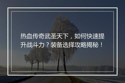 热血传奇武圣天下，如何快速提升战斗力？装备选择攻略揭秘！