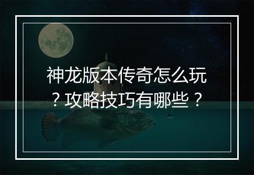 神龙版本传奇怎么玩？攻略技巧有哪些？