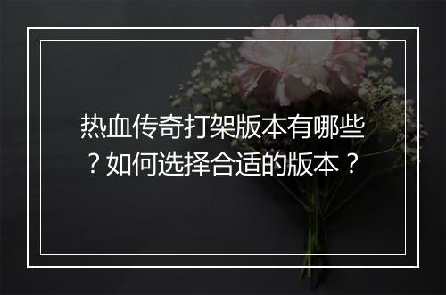 热血传奇打架版本有哪些？如何选择合适的版本？
