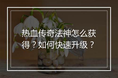 热血传奇法神怎么获得？如何快速升级？