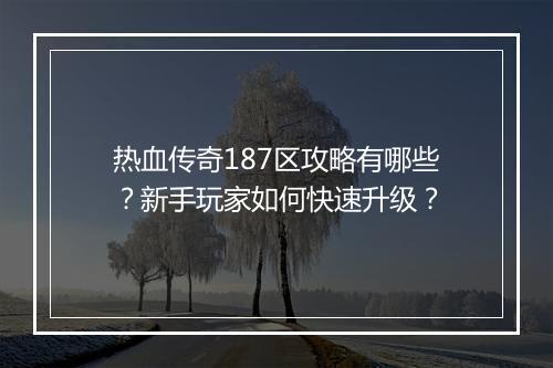 热血传奇187区攻略有哪些？新手玩家如何快速升级？