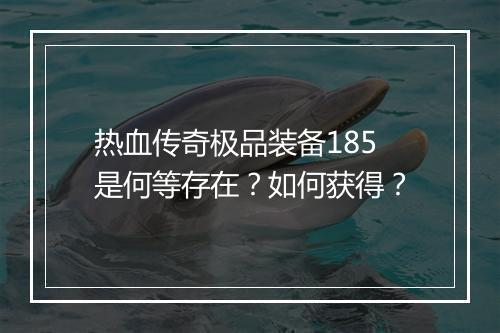 热血传奇极品装备185是何等存在？如何获得？