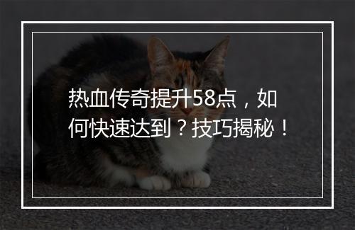 热血传奇提升58点，如何快速达到？技巧揭秘！
