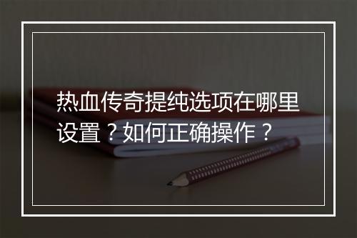 热血传奇提纯选项在哪里设置？如何正确操作？