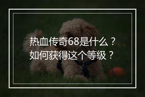 热血传奇68是什么？如何获得这个等级？