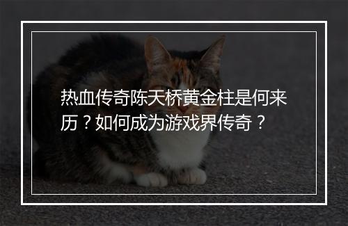热血传奇陈天桥黄金柱是何来历？如何成为游戏界传奇？
