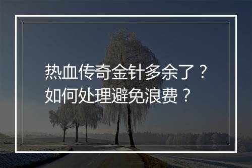 热血传奇金针多余了？如何处理避免浪费？