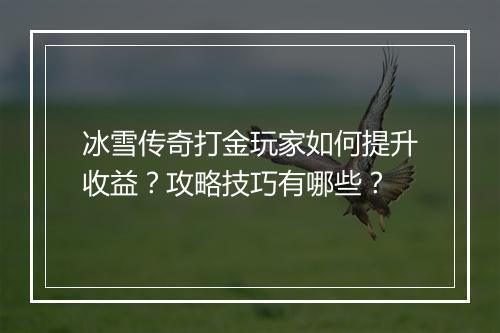 冰雪传奇打金玩家如何提升收益？攻略技巧有哪些？