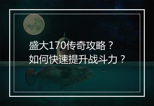 盛大170传奇攻略？如何快速提升战斗力？