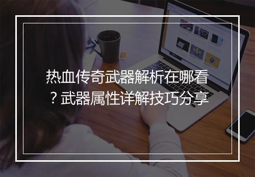 热血传奇武器解析在哪看？武器属性详解技巧分享