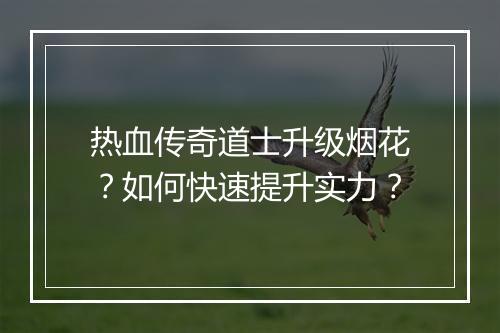 热血传奇道士升级烟花？如何快速提升实力？
