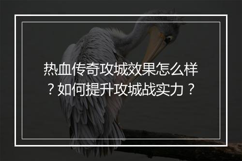 热血传奇攻城效果怎么样？如何提升攻城战实力？