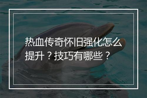 热血传奇怀旧强化怎么提升？技巧有哪些？
