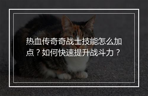 热血传奇奇战士技能怎么加点？如何快速提升战斗力？