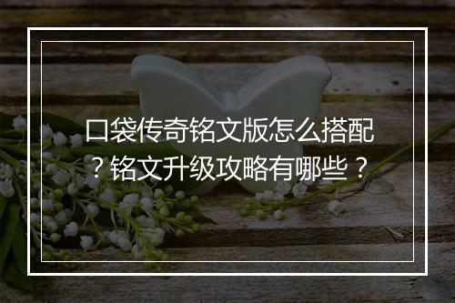 口袋传奇铭文版怎么搭配？铭文升级攻略有哪些？
