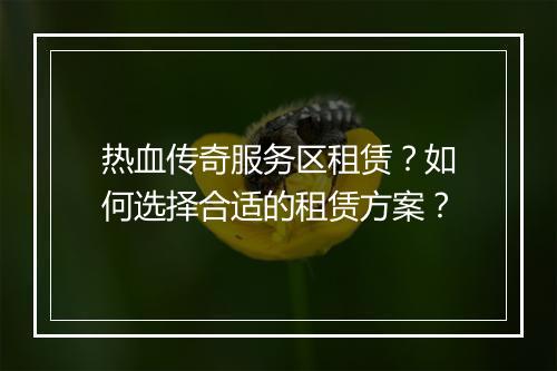 热血传奇服务区租赁？如何选择合适的租赁方案？