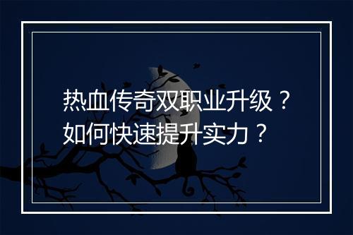热血传奇双职业升级？如何快速提升实力？