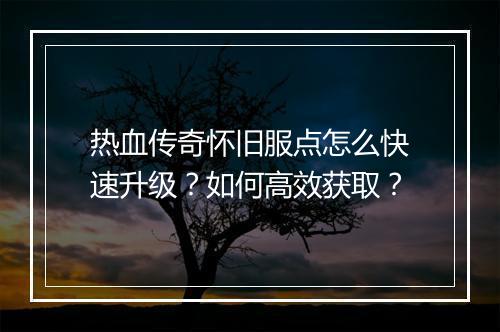 热血传奇怀旧服点怎么快速升级？如何高效获取？