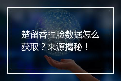 楚留香捏脸数据怎么获取？来源揭秘！
