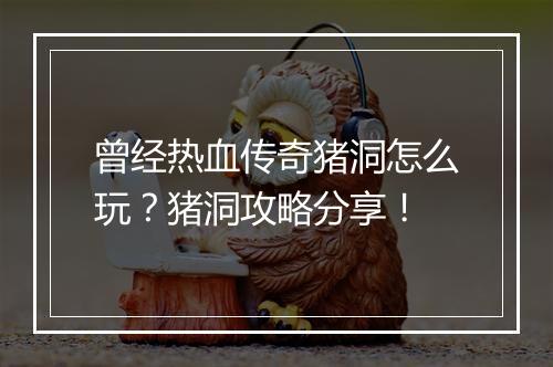 曾经热血传奇猪洞怎么玩？猪洞攻略分享！