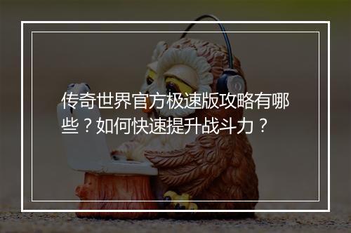 传奇世界官方极速版攻略有哪些？如何快速提升战斗力？