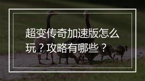 超变传奇加速版怎么玩？攻略有哪些？