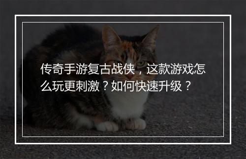 传奇手游复古战侠，这款游戏怎么玩更刺激？如何快速升级？