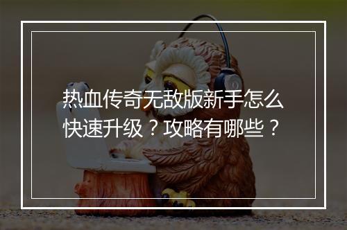 热血传奇无敌版新手怎么快速升级？攻略有哪些？