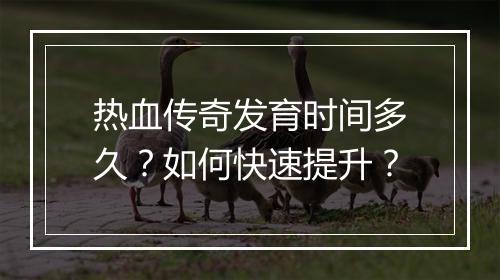 热血传奇发育时间多久？如何快速提升？