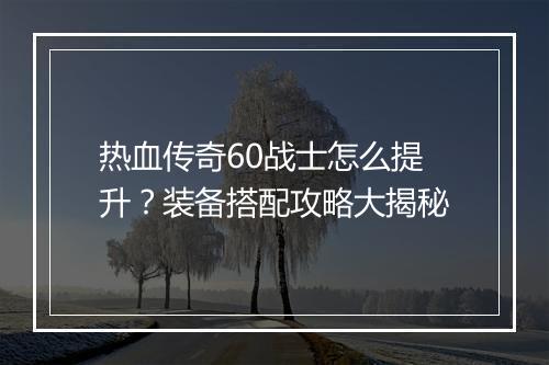 热血传奇60战士怎么提升？装备搭配攻略大揭秘