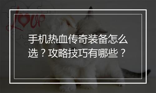 手机热血传奇装备怎么选？攻略技巧有哪些？