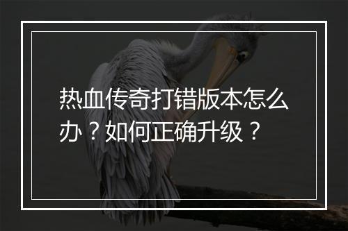 热血传奇打错版本怎么办？如何正确升级？