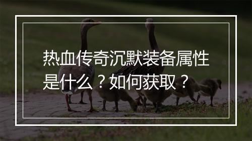 热血传奇沉默装备属性是什么？如何获取？