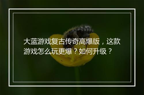大蓝游戏复古传奇高爆版，这款游戏怎么玩更爆？如何升级？