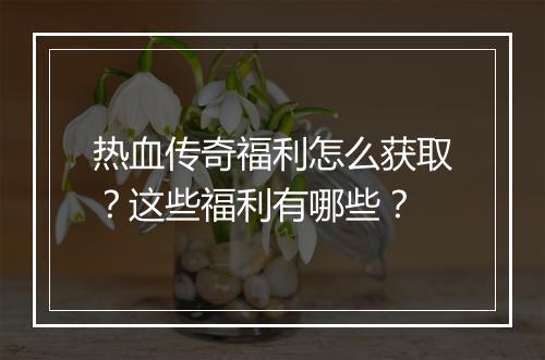 热血传奇福利怎么获取？这些福利有哪些？