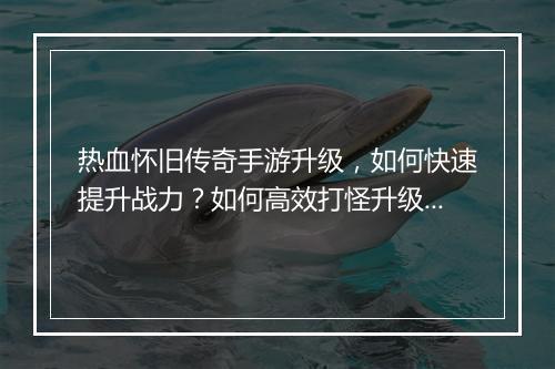 热血怀旧传奇手游升级，如何快速提升战力？如何高效打怪升级？