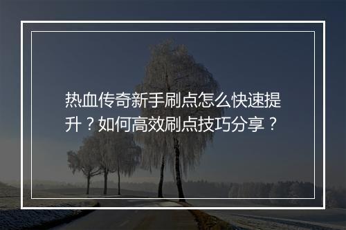 热血传奇新手刷点怎么快速提升？如何高效刷点技巧分享？