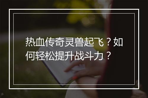热血传奇灵兽起飞？如何轻松提升战斗力？