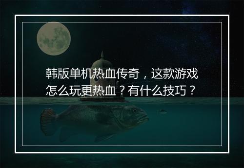 韩版单机热血传奇，这款游戏怎么玩更热血？有什么技巧？