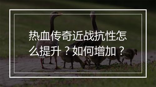 热血传奇近战抗性怎么提升？如何增加？