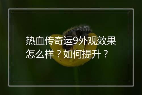 热血传奇运9外观效果怎么样？如何提升？