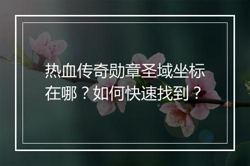 热血传奇勋章圣域坐标在哪？如何快速找到？