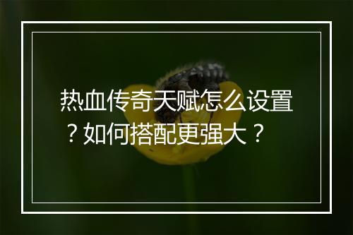 热血传奇天赋怎么设置？如何搭配更强大？