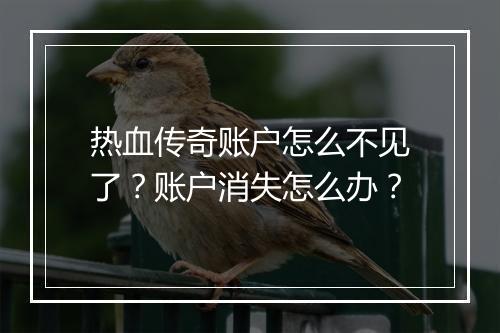 热血传奇账户怎么不见了？账户消失怎么办？