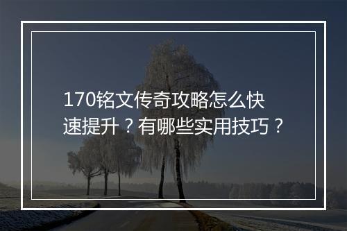 170铭文传奇攻略怎么快速提升？有哪些实用技巧？