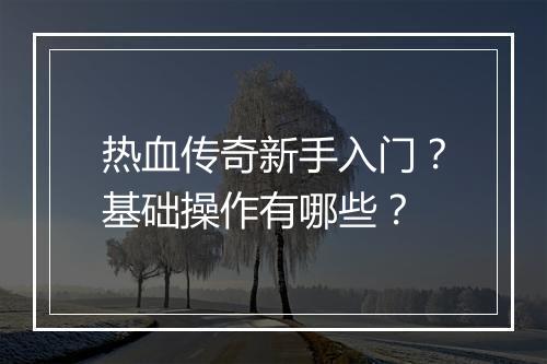 热血传奇新手入门？基础操作有哪些？