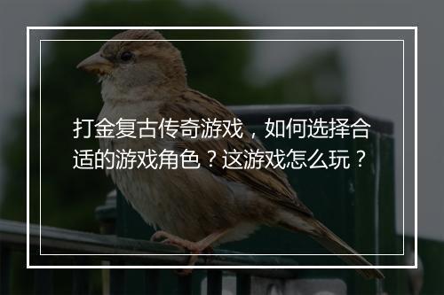 打金复古传奇游戏，如何选择合适的游戏角色？这游戏怎么玩？
