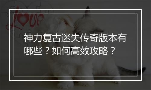 神力复古迷失传奇版本有哪些？如何高效攻略？