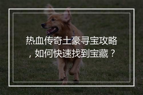 热血传奇土豪寻宝攻略，如何快速找到宝藏？